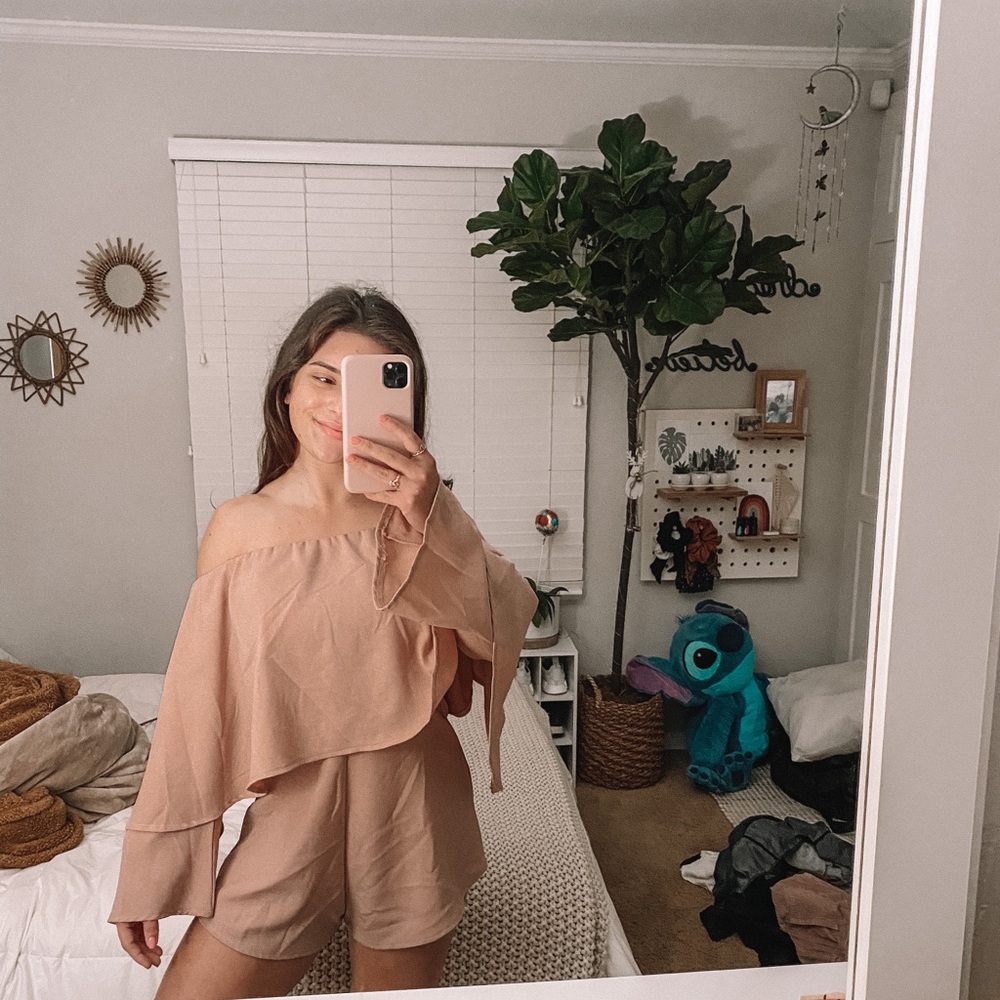 Blush off the soulder romper